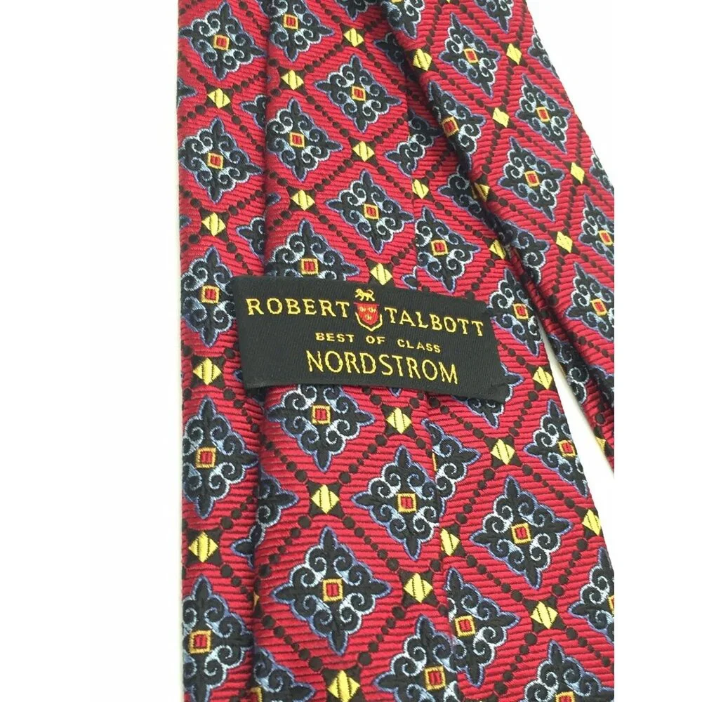 Robert Talbott Best of Class for Nordstrom 100% Silk Tie Red Blue Gold 58” x 4” - Picture 11 of 14